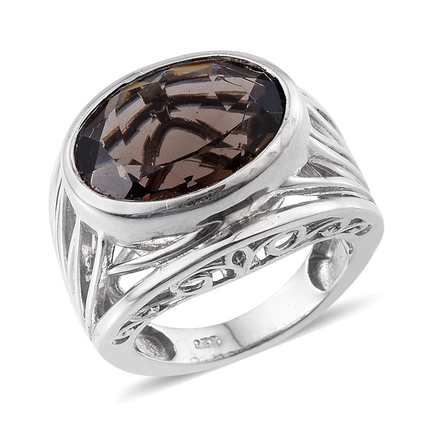 Brazilian Smoky Quartz (Ovl) Solitaire Ring in Platinum Overlay Sterling Silver 7.250 Ct. Silver wt 7.80 Gms.