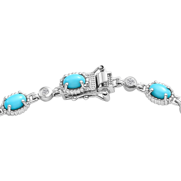 Arizona Sleeping Beauty Turquoise and Natural Cambodian Zircon Bracelet (Size - 7.5) in Platinum Overlay Sterling Silver 5.15 Ct, Silver Wt. 10.62 Gms