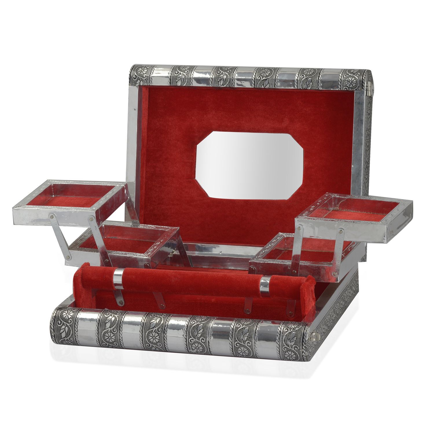 Aluminium Meenakari Jewellery Box with Mirror and Red Velvet Inside (Size 27x19x7 Cm)