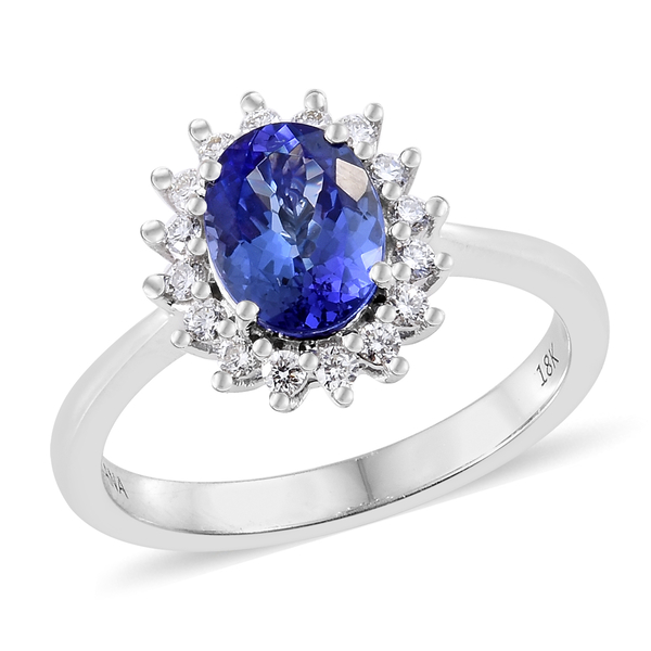 ILIANA 1.55 Ct AAA Tanzanite and Diamond Flower Halo Ring in 18K White Gold 4.39 Grams SI GH