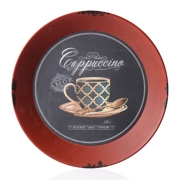 Wall Decor - Round Shape Coffee Cup Design Red Colour Wall Hanging (Size 33 Cm)