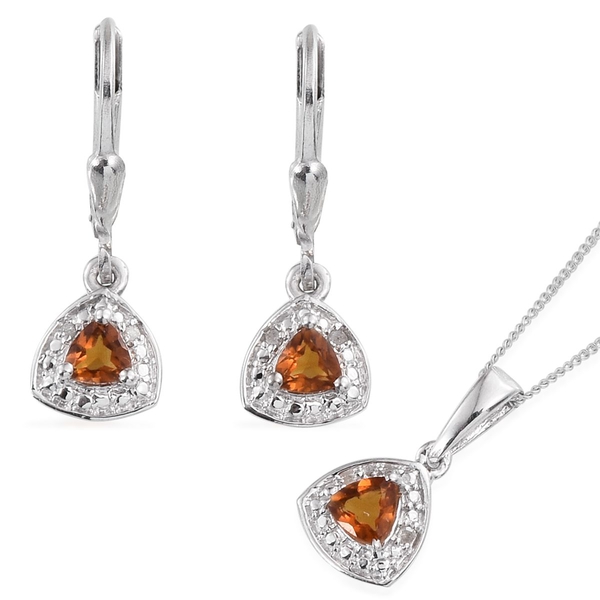 Madeira Citrine (Trl), Diamond Pendant With Chain and Lever Back Earrings in Platinum Overlay Sterli