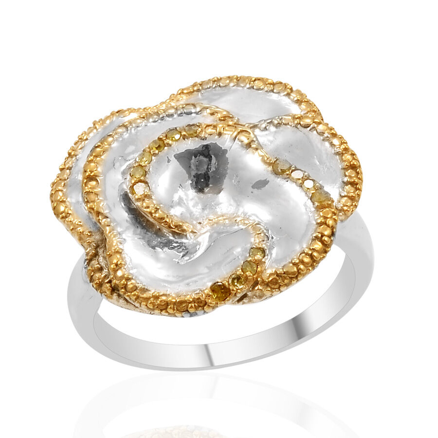 Treated Canary Diamond (Rnd) Rose-Design Ring in Platinum Bond 0.100 Ct.