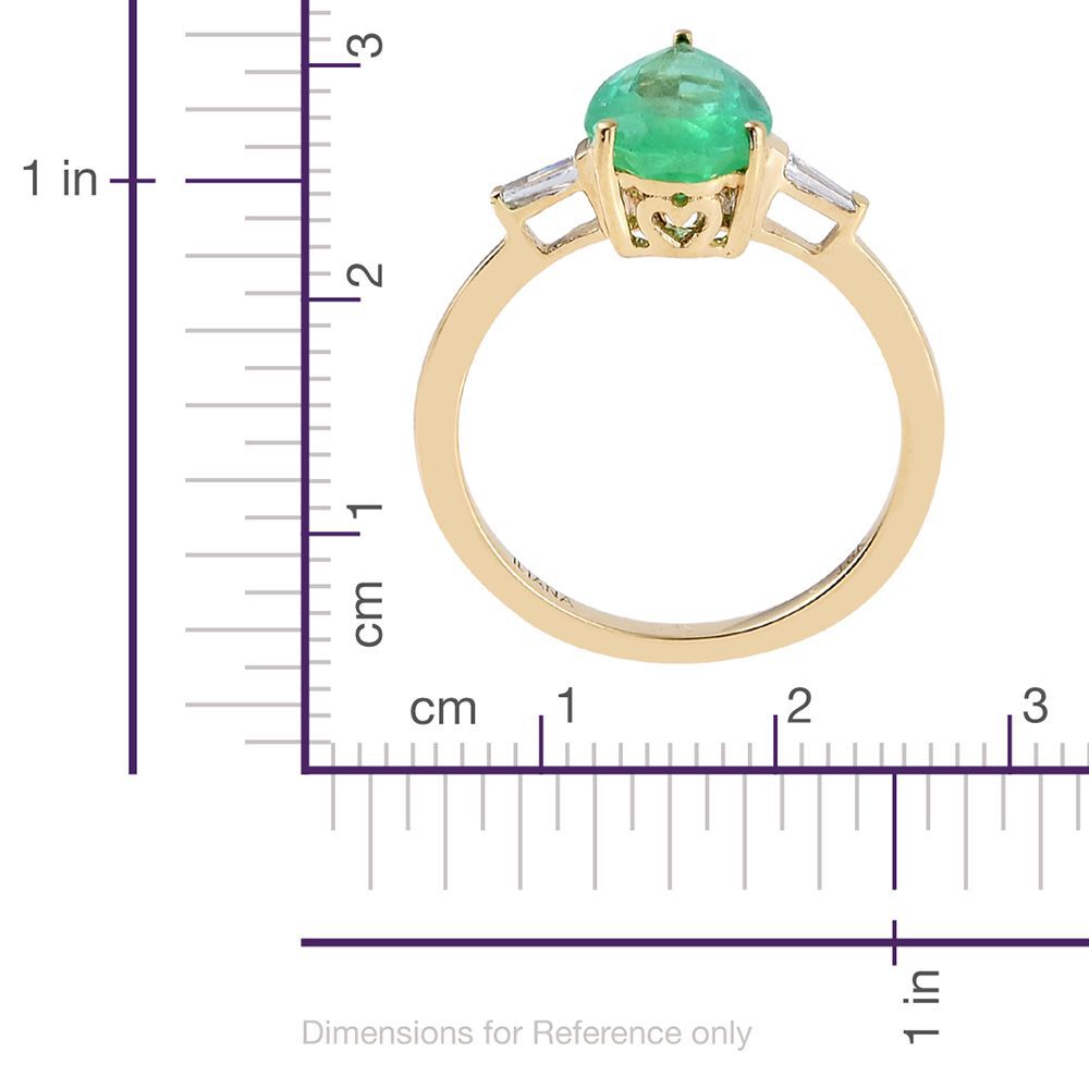 ILIANA 18K Yellow Gold 2.10 Carat Pear AAA Boyaca Colombian Emerald Ring With Diamond SI G-H