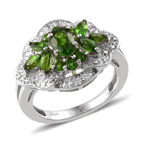 Chrome Diopside (Ovl), Diamond Ring in Platinum Overlay Sterling Silver 1.270 Ct.