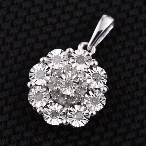 Diamond (Rnd) Pendant in Platinum Overlay Sterling Silver 0.200 Ct.