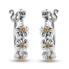 Yellow Diamond Floral Hoop Earrings (with Clasp) in Yellow Gold and Platinum Overlay Sterling Silver