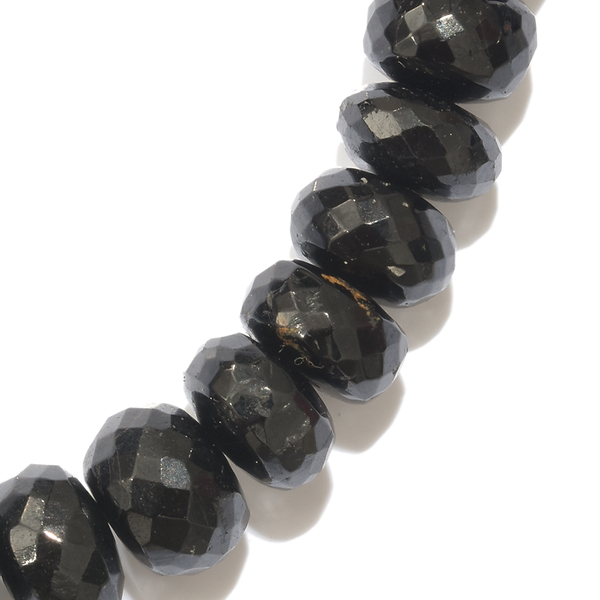 Very Rare Black Tourmaline (Rnd) Beads Necklace (Size 20) with Magnetic Clasp in Platinum Overlay Sterling Silver 300.000 Ct.