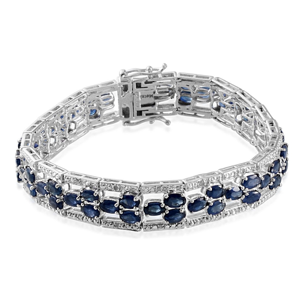 Kanchanaburi Blue Sapphire (Ovl), Diamond Bracelet in Platinum Overlay Sterling Silver (Size 7.5) 15