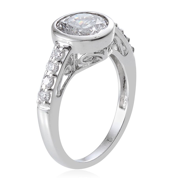 Lustro Stella - Platinum Overlay Sterling Silver (Rnd) Ring Made with Finest CZ 2.280 Ct.