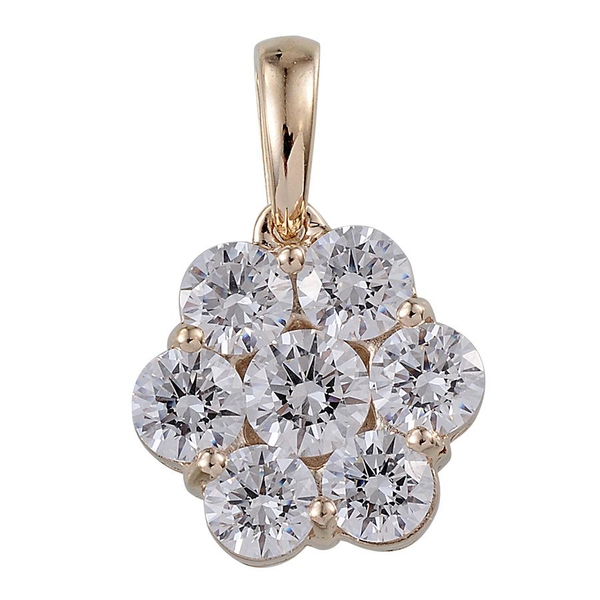 9K Y Gold (Rnd) 7 Stone Floral Pendant Made with Finest CZ
