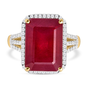 9K Yellow Gold AA African Ruby and Moissanite Ring 12.11 Ct.