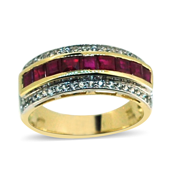 9K Yellow Gold AAA Ruby (Sqr), White Sapphire Ring 1.500 Ct.