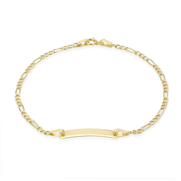 Close Out Deal 9K Yellow Gold Flat ID Figaro Bracelet (Size 7.5)