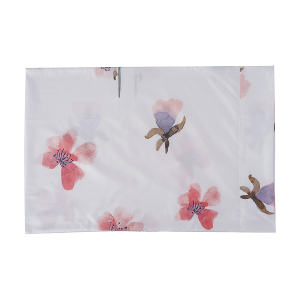 Serenity Night 4 Piece Set - Flower Printed Microfibre 1 Flat Sheet (275x265cm), 1 Fitted Sheet (150x200+30cm) & 2 Pillowcase (50x75cm) in Light Pink