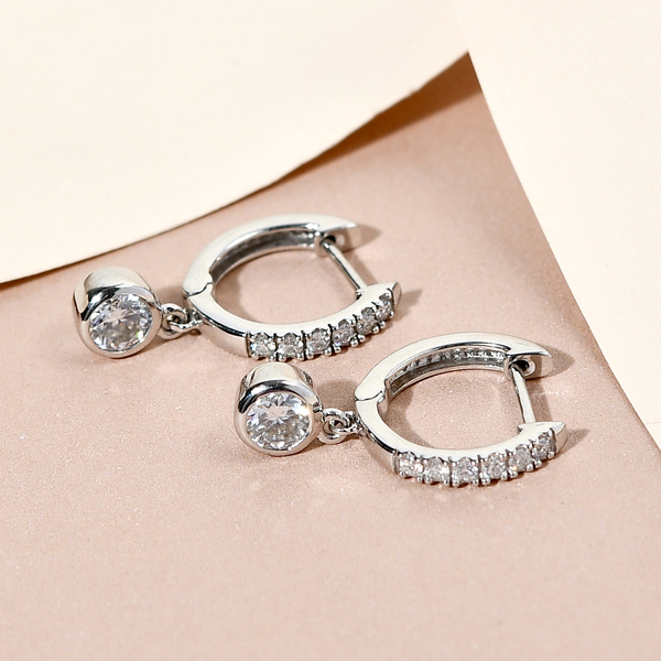 Moissanite Hoop Earrings (With Clasp) in Platinum Overlay Sterling Silver 1.24 Ct.