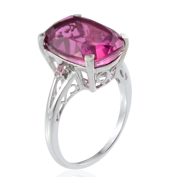 Radiant Orchid Quartz (Cush 9.00 Ct), Pink Sapphire Ring in Platinum Overlay Sterling Silver 9.100 Ct.