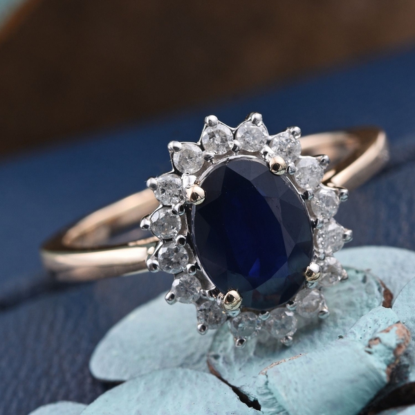 9K Y Gold Kanchanaburi Blue Sapphire (Ovl 1.50 Ct), Diamond Ring 1.900 Ct.