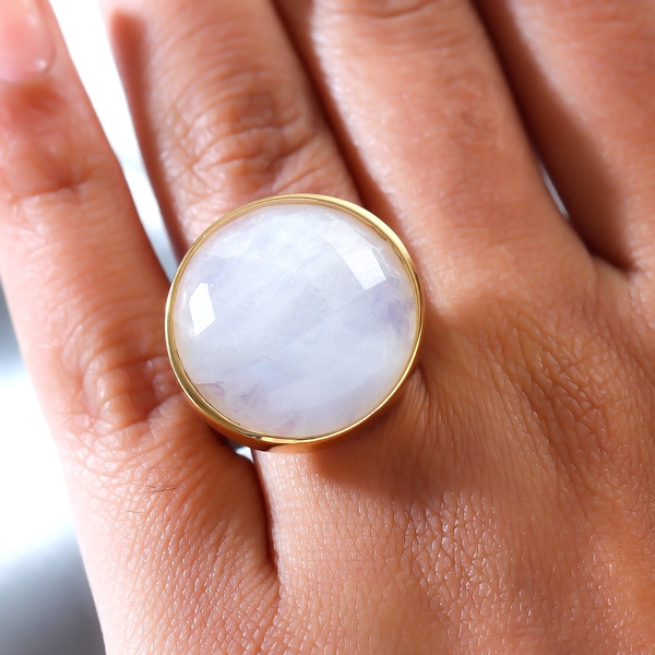 Rainbow Moonstone Solitaire Ring in Vermeil Yellow Gold Overlay Sterling Silver 22.51 Ct.