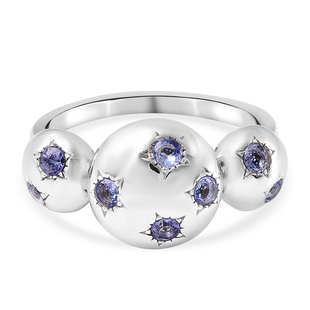 RACHEL GALLEY Orbit Collection - Tanzanite Ring in Rhodium Overlay Sterling Silver, Silver wt 5.07 Gms