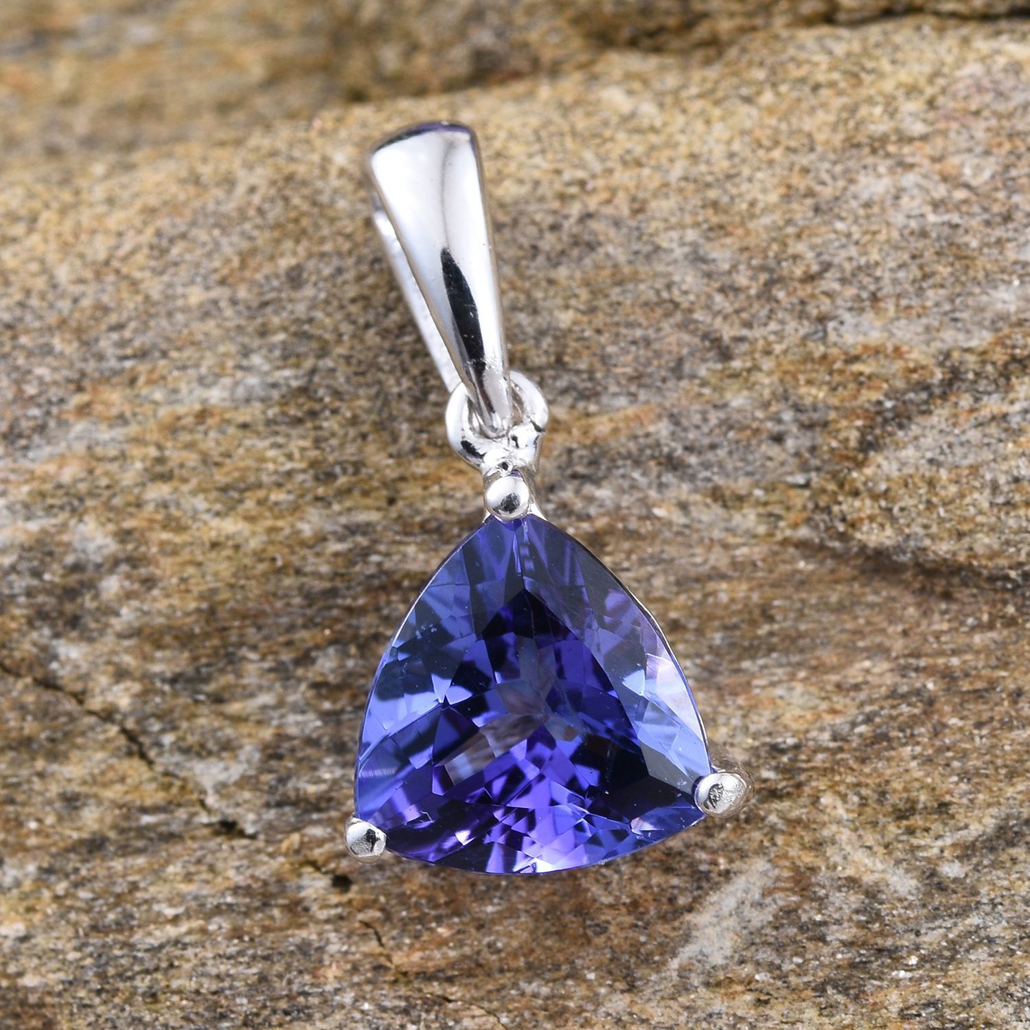 14K White Gold 1 Carat AA Tanzanite Trillion Solitaire Pendant.