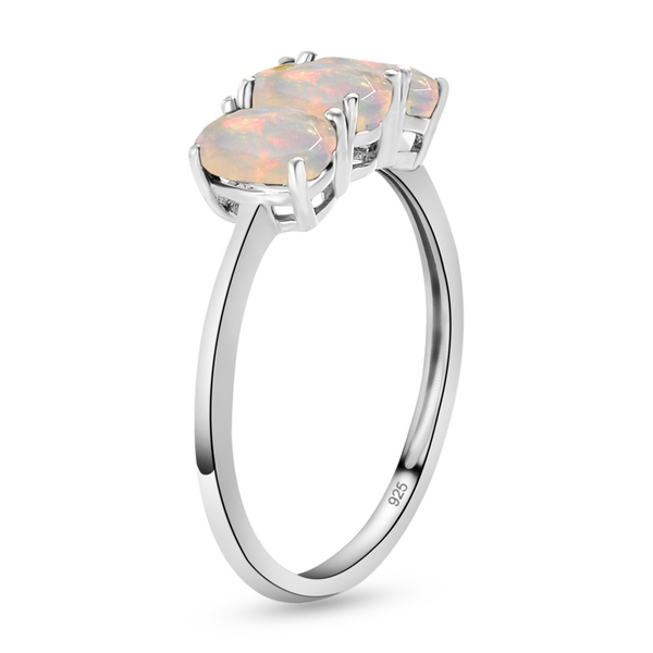 Ethiopian Welo Opal Trilogy Ring in Platinum Overlay Sterling Silver.