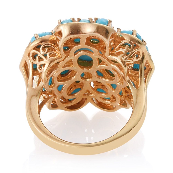 Arizona Sleeping Beauty Turquoise (Rnd) Floral Ring in 14K Gold Overlay Sterling Silver 6.000 Ct. Silver wt 6.22 Gms.