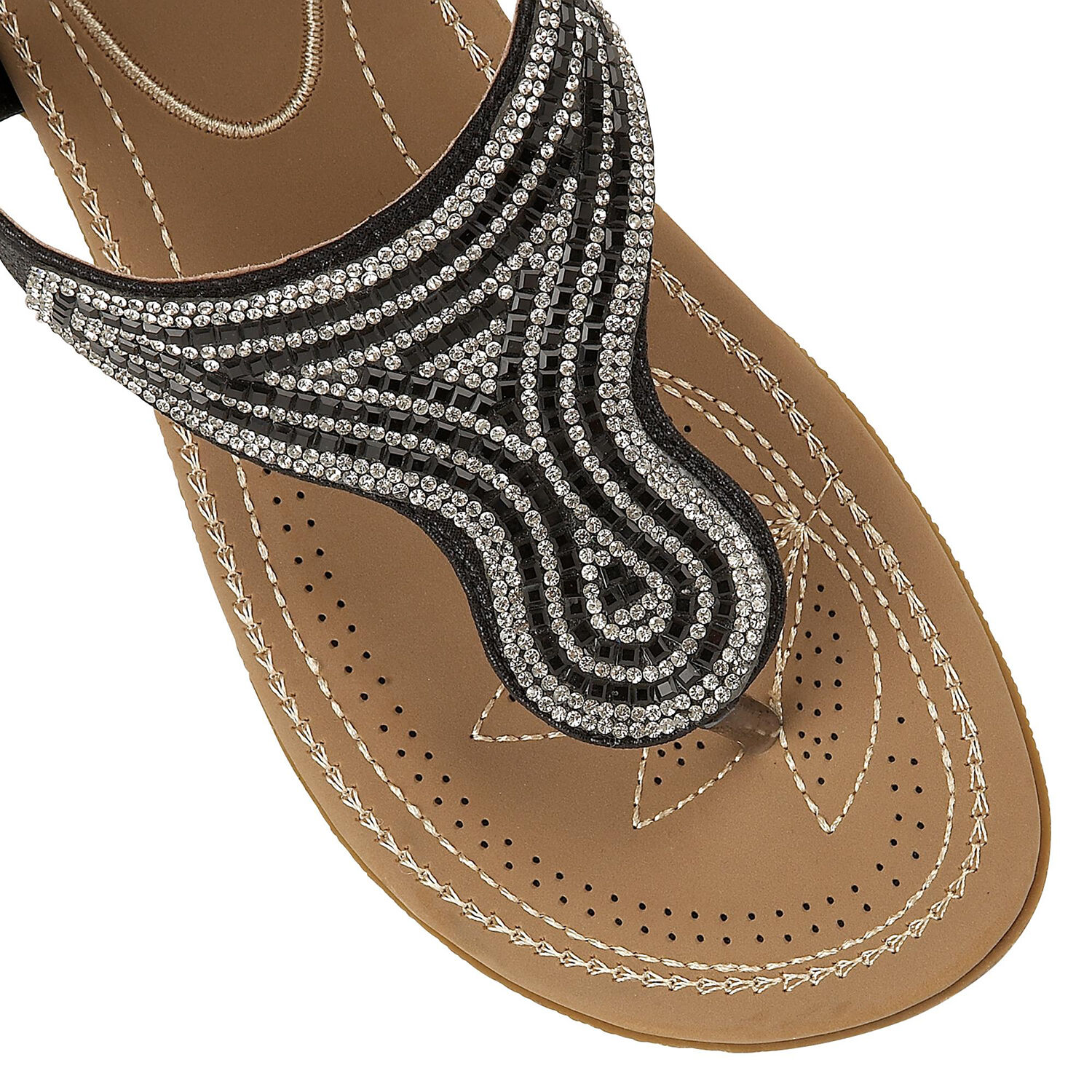 Lotus Black Delia Flat Toe-Post Sandals