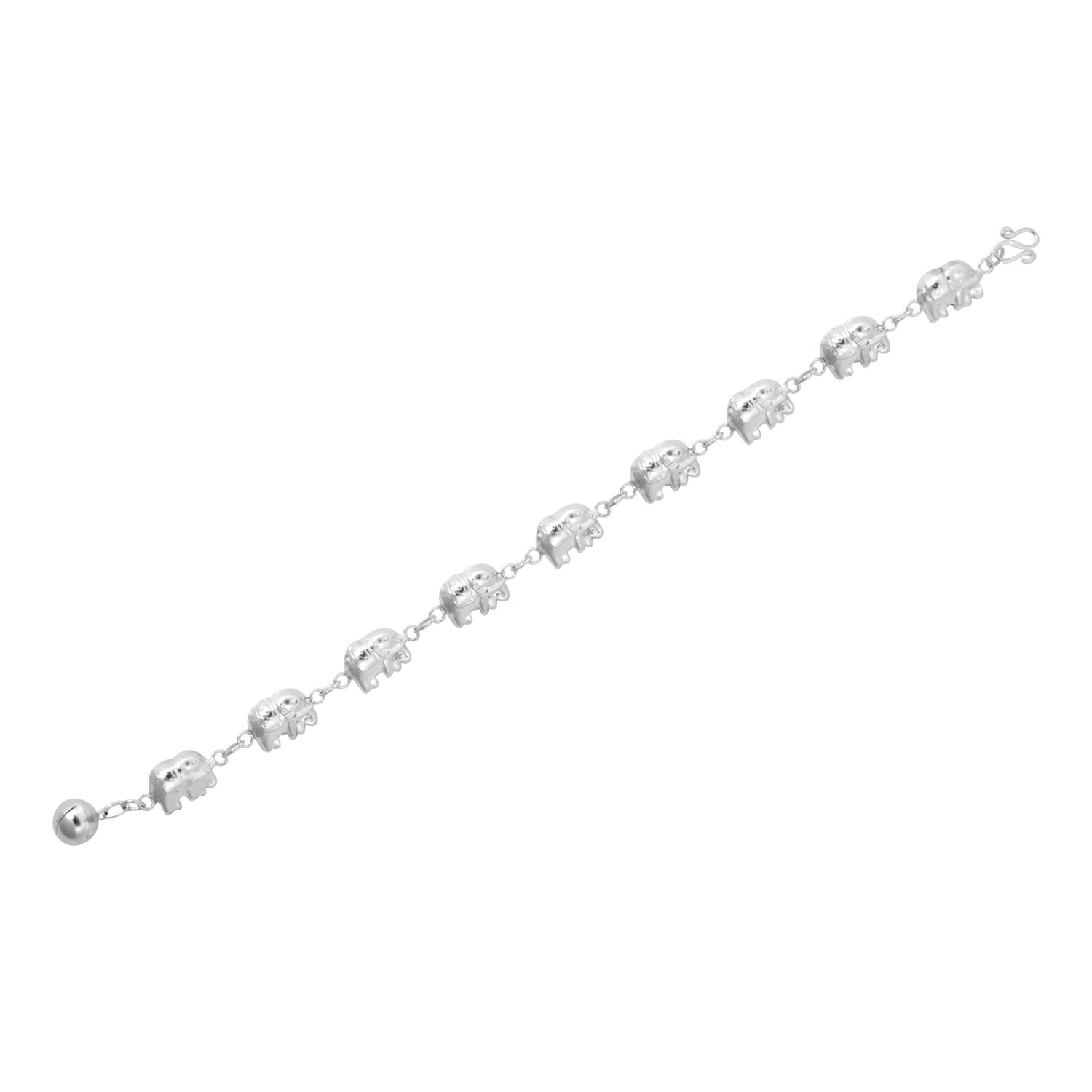 Thai Sterling Silver Elephant Bracelet (Size 7.5), Silver wt 9.91 Gms.