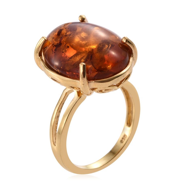 Very Rare Size Baltic Amber (Ovl 20x15) Solitaire Ring in 14K Gold Overlay Sterling Silver 6.500 Ct.