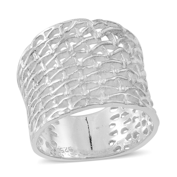Thai Rhodium Plated Sterling Silver Weave Net Design Ring, Silver wt 5.00 Gms.
