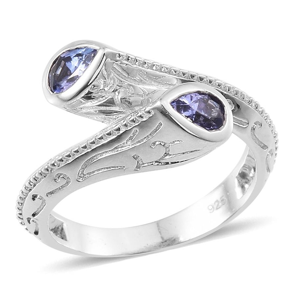 Tanzanite (Pear) Crossover Ring in Platinum Overlay Sterling Silver 0.500 Ct.