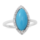 Arizona Sleeping Beauty Turquoise and Diamond Ring (Size Q) in Rhodium Overlay Sterling Silver 2.86 Ct.