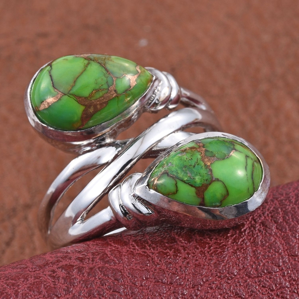 Mojave Green Turquoise (Pear) Crossover Ring in ION Plated Platinum Bond 6.750 Ct.