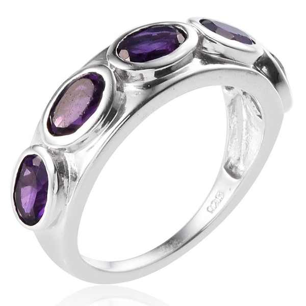 Lusaka Amethyst (Ovl) 5 Stone Ring in Platinum Overlay Sterling Silver 2.000 Ct.