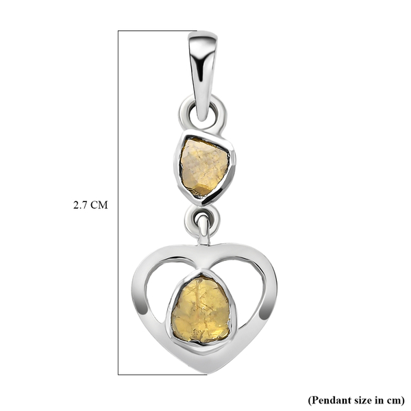 Artisan Crafted Polki Yellow Diamond Heart Pendant in Sterling Silver 0.26 Ct.