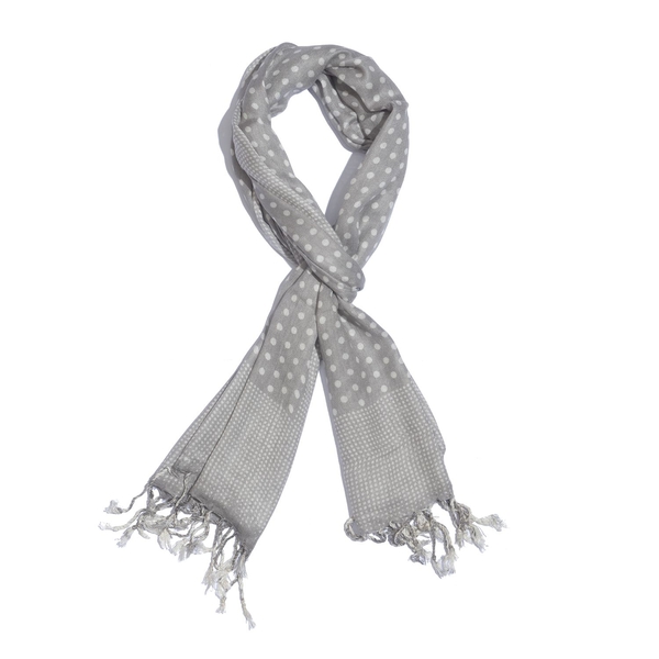 NEW FOR SEASON - Hand Screen Printed Grey and White Colour Dots Printed Scarf (Size 180x55 Cm)