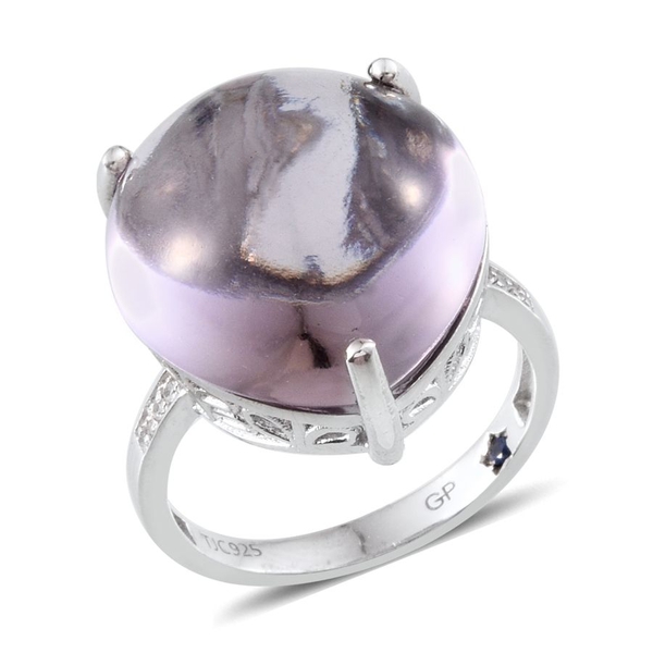 GP Rose De France Amethyst (Hrt 25.00 Ct), Natural Cambodian Zircon and Kanchanaburi Blue Sapphire Ring in Platinum Overlay Sterling Silver 25.500 Ct.