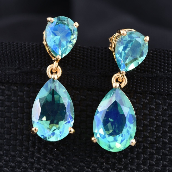 Peacock Quartz (Pear) Earrings (with Push Back) in 14K Gold Overlay Sterling Silver 9.500 Ct.
