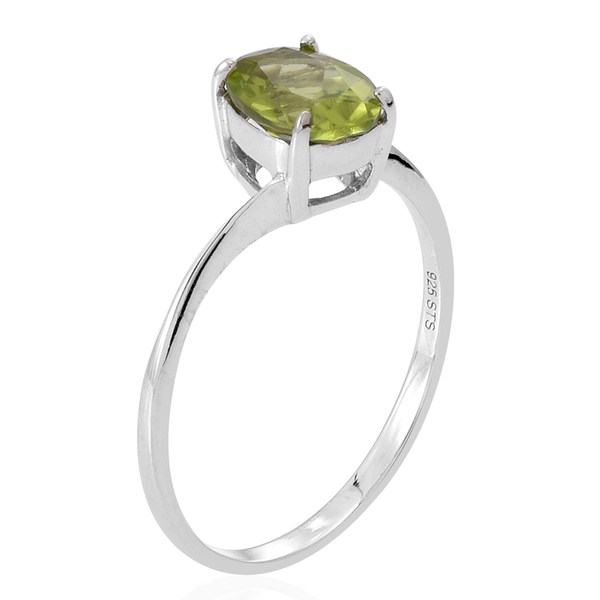AA Hebei Peridot (Ovl) Solitaire Ring in Rhodium Plated Sterling Silver 2.000 Ct.