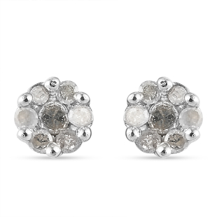 Diamond Pressure Set Floral Stud Earrings in Platinum Plated Sterling Silver