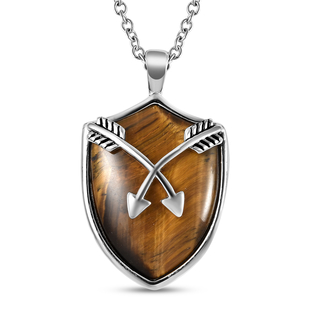 Yellow Tigers Eye Arrow Pendant with Chain (Size 24) in Stainless Steel 27.00 Ct.