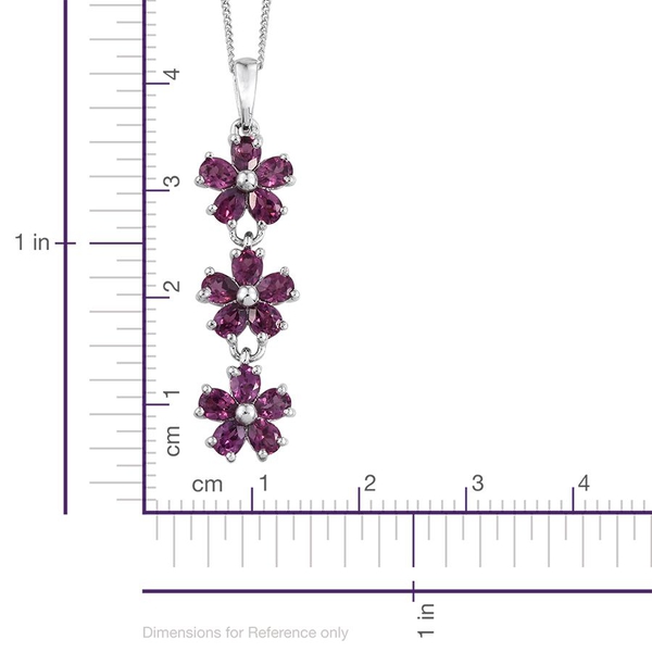 Rare Mozambique Grape Colour Garnet (Pear) Triple Floral Pendant With Chain in Platinum Overlay Sterling Silver 2.750 Ct.