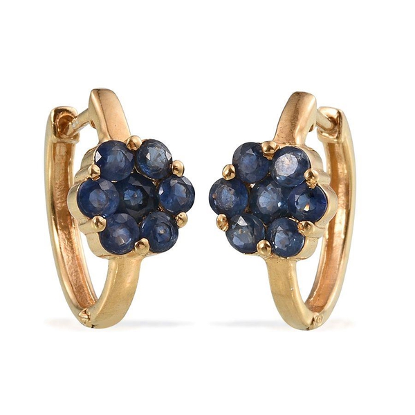 Kanchanaburi Blue Sapphire (Rnd) Floral Hoop Earrings (with Clasp) in 14K Gold Overlay Sterling Silv