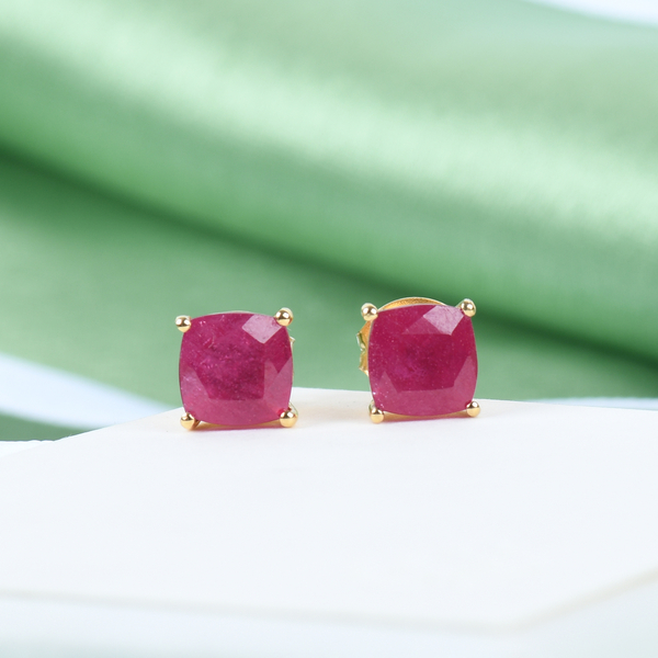 African Ruby (FF) Stud Earrings (with Push Back) in 14K Gold Overlay Sterling Silver 3.35 Ct.