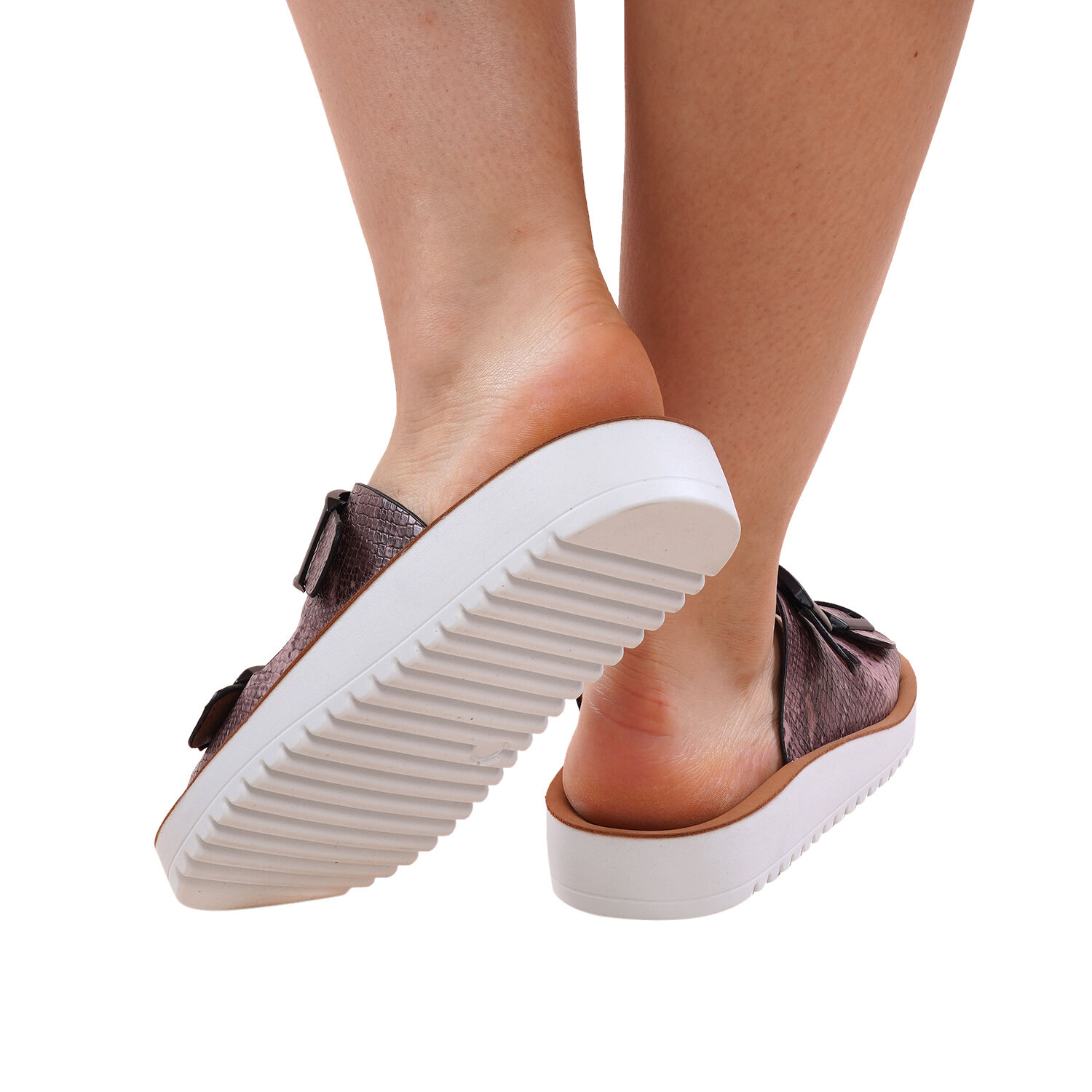 LA MAREY Snake Skin Pattern Two Strap Slip on Sandal - Pink