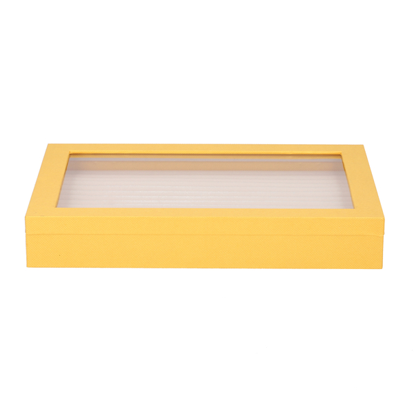 150 Slot Ring Box with Acrylic Window and Anti Tarnish Lining Trinket Jewellery Organiser (Size 35x24x5 Cm) - Mustard