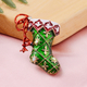 Christmas AB Colour Crystal Enamelled Brooch Cum Pendant in Yellow Gold Tone