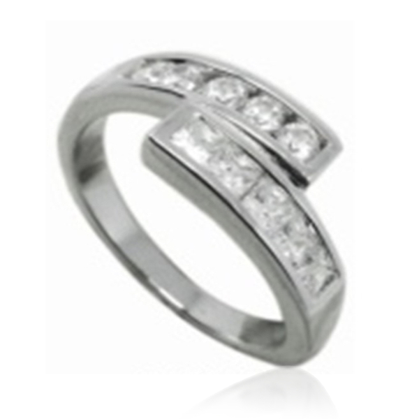 AAA Simulated Diamond (Sqr) Ring in Rhodium Plated Sterling Silver