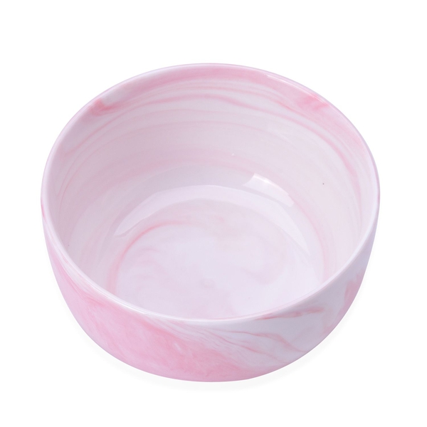 Set of 4 - Pink and White Colour Marble Pattern Ceramic Bowl (Size 10.5X5 Cm)